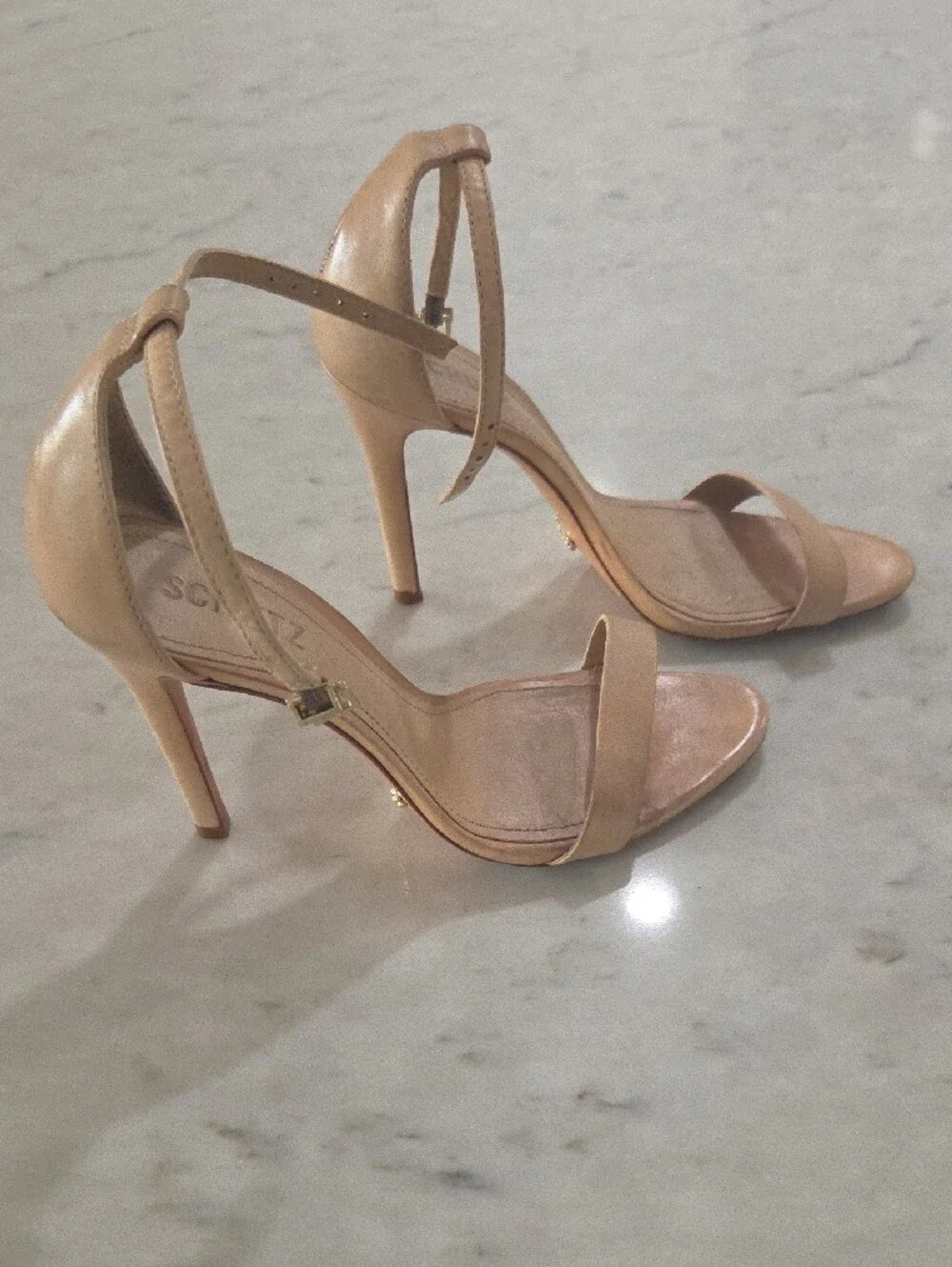SCHUTZ Tan Open-Toe Ankle-Strap Heels